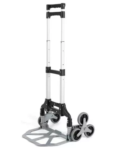 Alumínium összecsukható szállítókocsi, molnárkocsi lépcső mászó funkcióval, szürke-fekete
