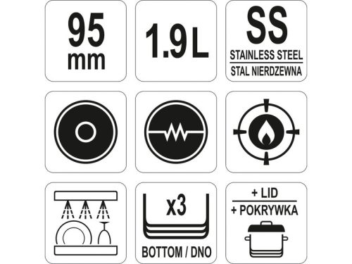YATO YG-00021 GASTRO Lábas fedővel 1,9 liter 160 x 95 mm inox