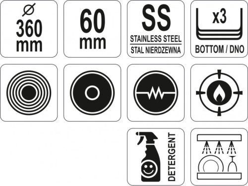 YATO YG-00104 GASTRO Serpenyő 6,1 liter 360 x 60 mm inox