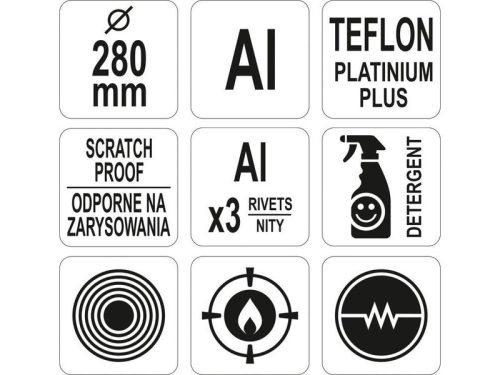 YATO YG-00161 GASTRO Serpenyő teflon bevonattal indukciós 280 mm Alumínium