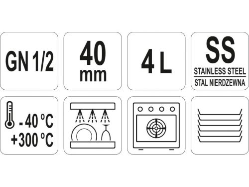 YATO YG-00261 GASTRO Inox betét 40 mm GN 1/2