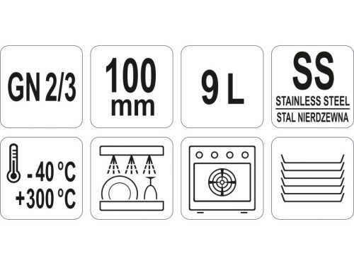 YATO YG-00303 GASTRO Inox betét 100 mm GN 2/3