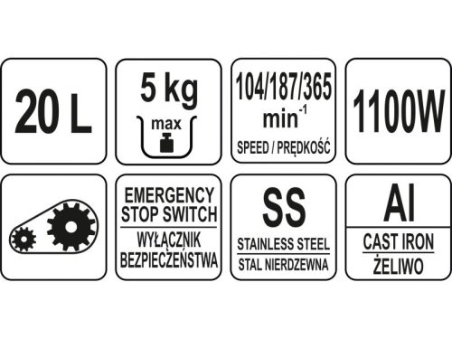 YATO YG-03021 GASTRO Tálas mixer 20 liter 1100 W