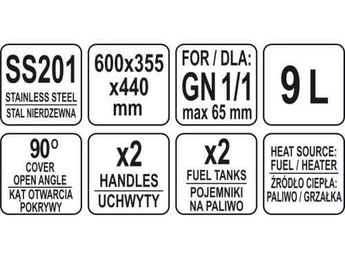 YATO YG-04120 GASTRO Chafing edény 9 liter roll top GN 1/1
