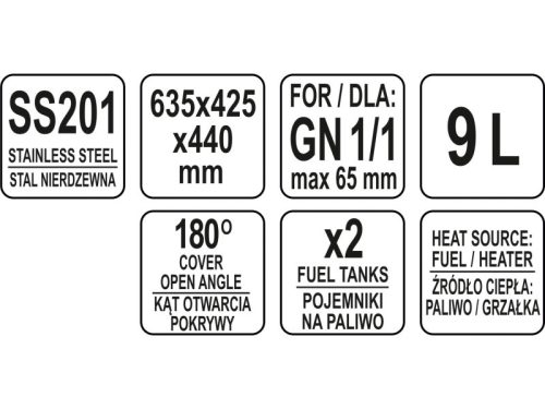 YATO YG-04140 GASTRO Chafing edény 9 liter roll top GN 1/1