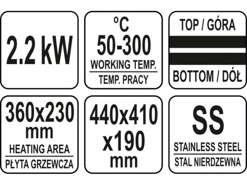 YATO YG-04558 GASTRO Kontaktgrill 440 mm 2200 W lapos sütőlap