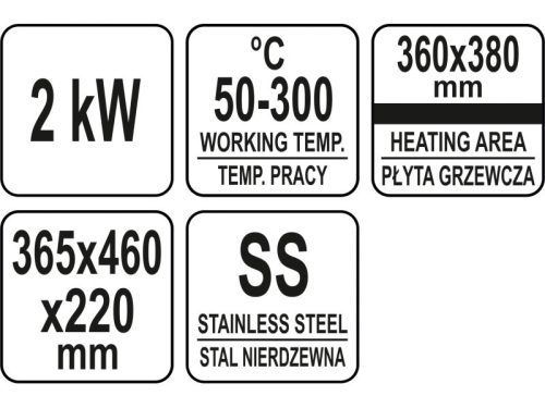 YATO YG-04584 GASTRO Grill 360 mm 2000 W lapos sütőlap
