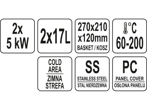 YATO YG-04624 GASTRO Asztali olajsütő 2 x 11,5 liter 2 x 5000 W