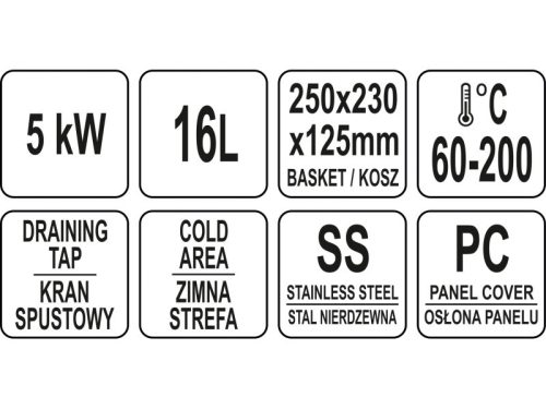 YATO YG-04630 GASTRO Asztali olajsütő 12 liter 5000 W leeresztőcsappal