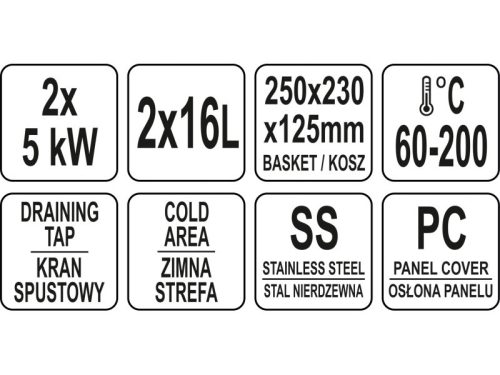 YATO YG-04634 GASTRO Asztali olajsütő 12 liter 5000 W leeresztőcsappal