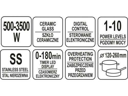 YATO YG-04701 GASTRO Asztali indukciós főzőlap 500-3500 W LED kijelzővel