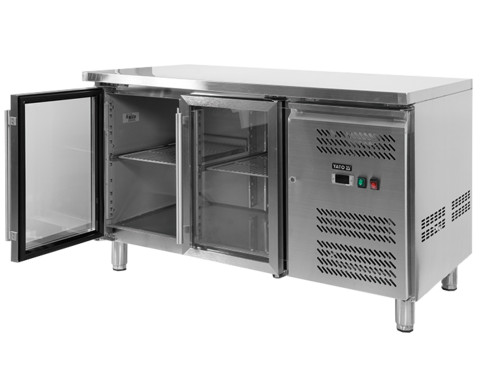 YATO YG-05252 Két üvegajtós rozsdamentes hűtőasztal 700-as széria 1360x700x850mm