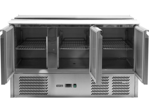 YATO YG-05290 Háromajtós rozsdamentes hűtőasztal rozsdamentes fedéllel 700-as széria 368L 1365x700x876mm