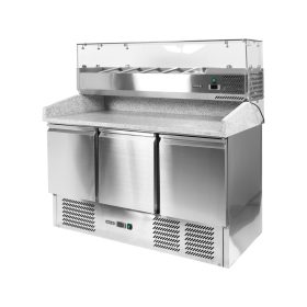   YATO YG-05305 Háromajtós rozsdamentes bővített pizzaasztal gránit munkapúlttal 700-as széria 368L 1400x700x1020 (asztal), 1400x335x435 (bővítmény) mm