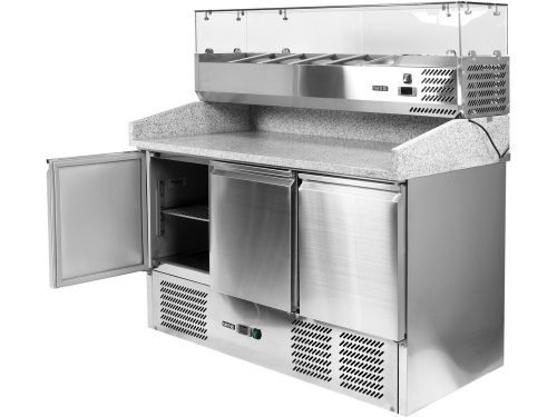 YATO YG-05305 Háromajtós rozsdamentes bővített pizzaasztal gránit munkapúlttal 700-as széria 368L 1400x700x1020 (asztal), 1400x335x435 (bővítmény) mm