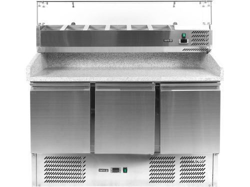 YATO YG-05305 Háromajtós rozsdamentes bővített pizzaasztal gránit munkapúlttal 700-as széria 368L 1400x700x1020 (asztal), 1400x335x435 (bővítmény) mm