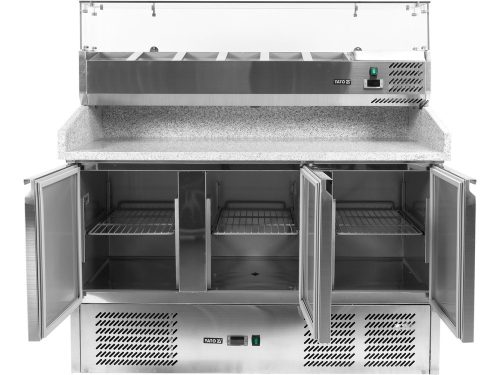 YATO YG-05305 Háromajtós rozsdamentes bővített pizzaasztal gránit munkapúlttal 700-as széria 368L 1400x700x1020 (asztal), 1400x335x435 (bővítmény) mm