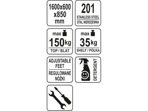 YATO YG-09005 GASTRO Inox munkaasztal alsó polccal