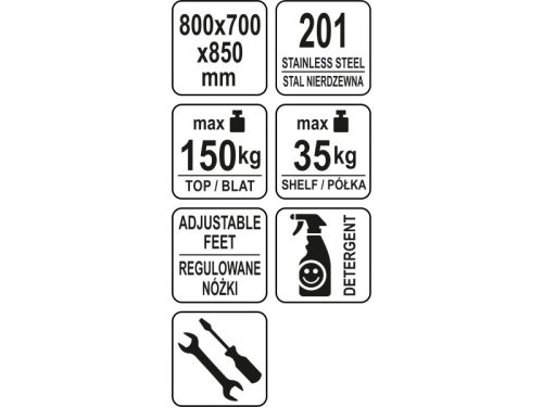 YATO YG-09006 GASTRO Inox munkaasztal alsó polccal