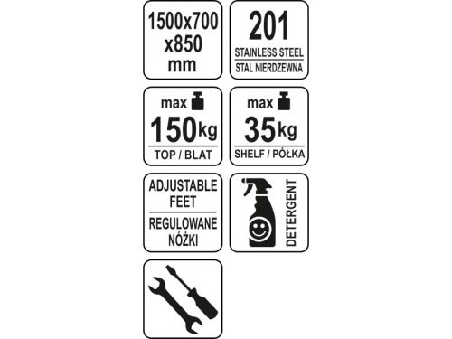 YATO YG-09013 GASTRO Inox munkaasztal alsó polccal