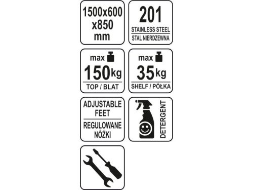 YATO YG-09024 GASTRO Inox munkaasztal alsó polccal hátsó felhajtással