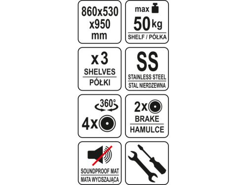 YATO YG-09091 GASTRO Zsúrkocsi 3 polcos