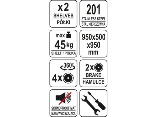 YATO YG-09099 GASTRO Zsúrkocsi 2 polcos mély polcokkal