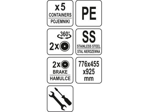 YATO YG-09101 GASTRO Konyhai kocsi 5 tároló, 3 polc