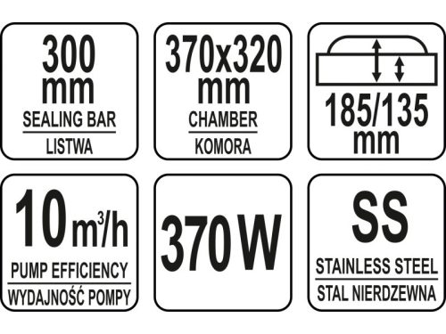 YATO YG-09304 GASTRO Vákuumkamrás vákuumfóliázó gép 300 mm 370 W