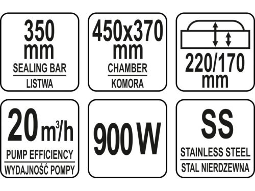 YATO YG-09305 GASTRO Vákuumkamrás vákuumfóliázó gép 350 mm 900 W