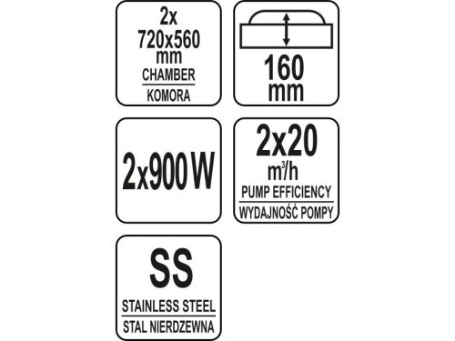 YATO YG-09307 GASTRO Dupla kamrás vákuumfóliázó gép 600 mm 2 x 750 W