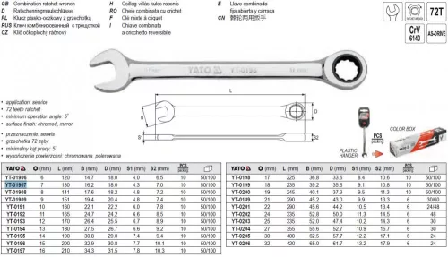 YATO YT-01907 Racsnis csillag-villáskulcs 7 mm / 130 mm 72T CrV