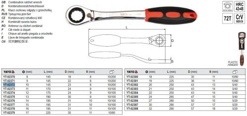 YATO YT-02372 Racsnis csillagkulcs 10 mm / 145 mm CrV
