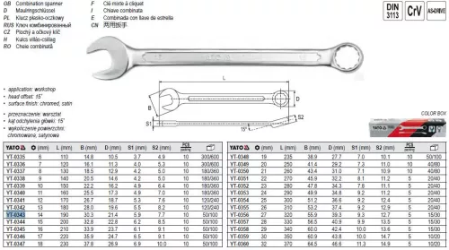 YATO YT-0343 Csillag-villáskulcs 14 mm / 190 mm CrV