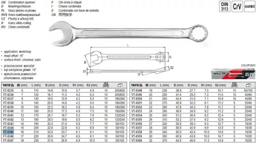 YATO YT-0345 Csillag-villáskulcs 16 mm / 210 mm CrV