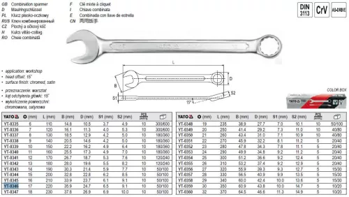 YATO YT-0346 Csillag-villáskulcs 17 mm / 220 mm CrV