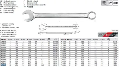 YATO YT-0347 Csillag-villáskulcs 18 mm / 230 mm CrV