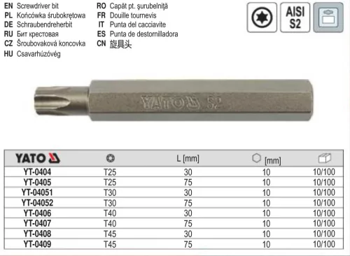 YATO YT-0408 Bithegy Torx T45 30 mm S2