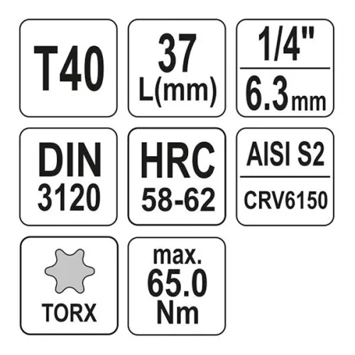 YATO YT-04307 Bit dugókulcs Torx 1/4" T40 CrV