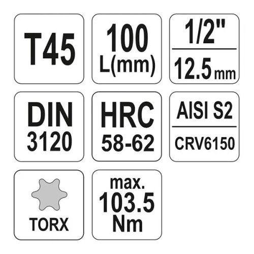 YATO YT-04325 Hosszú bit dugókulcs Torx 1/2" T45 CrV