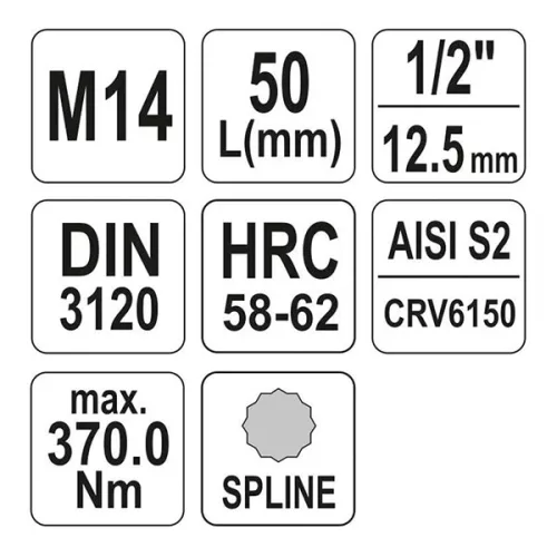 YATO YT-04345 Bit dugókulcs Spline 1/2" M14 CrV