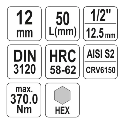 YATO YT-04386 Bit dugókulcs Imbusz 1/2" 12 mm CrV