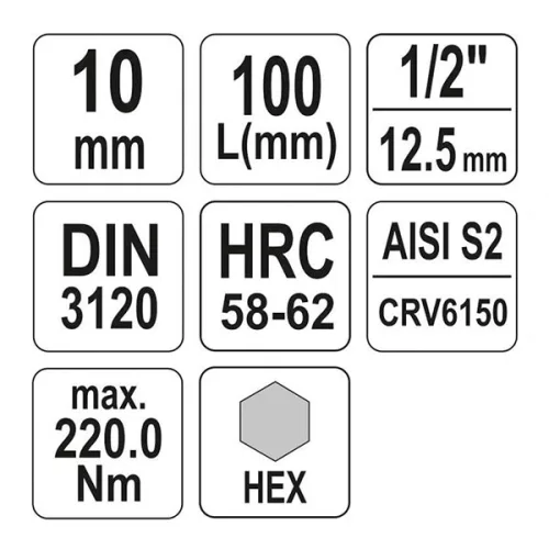 YATO YT-04395 Hosszú bit dugókulcs Imbusz 1/2" 10 mm CrV