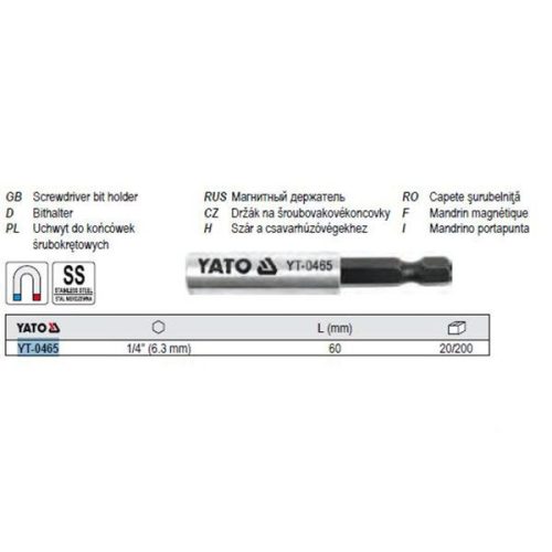 YATO YT-0465 Bithegy-tartó 60 mm 1/4" mágneses inox