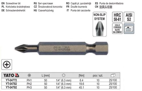 YATO YT-04772 Bithegy PH1 x 50 mm (10 db/cs)