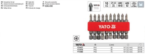 YATO YT-0480 Bithegy PH2 1/4" 75 mm (10 db/cs)