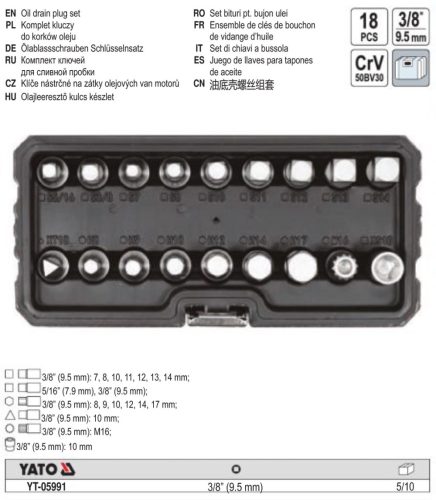 YATO YT-05991 Olajleeresztő kulcs készlet 18 részes 3/8" CrV
