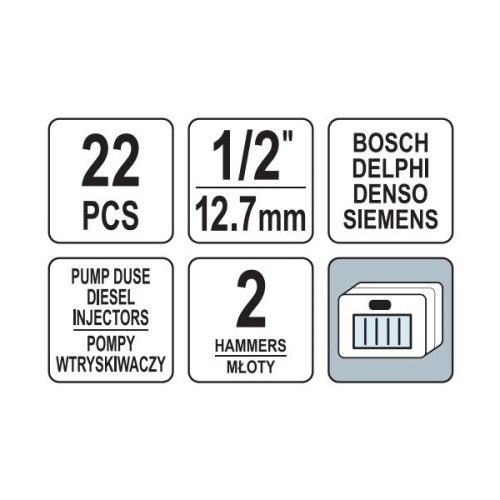 YATO YT-06175 Diesel befecskendező kiszedő készlet 22 részes 1/2"