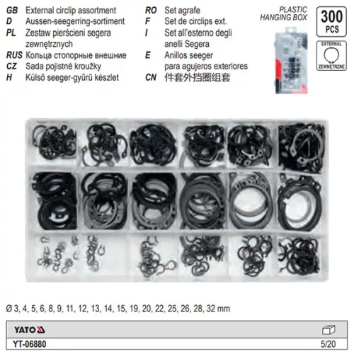 YATO YT-06880 Seeger gyűrű készlet külső 300 db