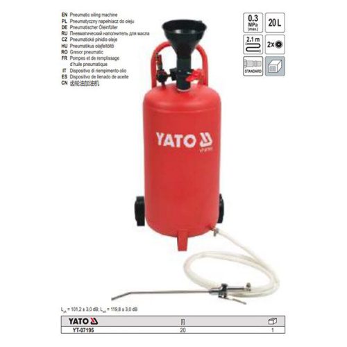 YATO YT-07195 Pneumatikus olajbetöltő tartály 3 bar 20L